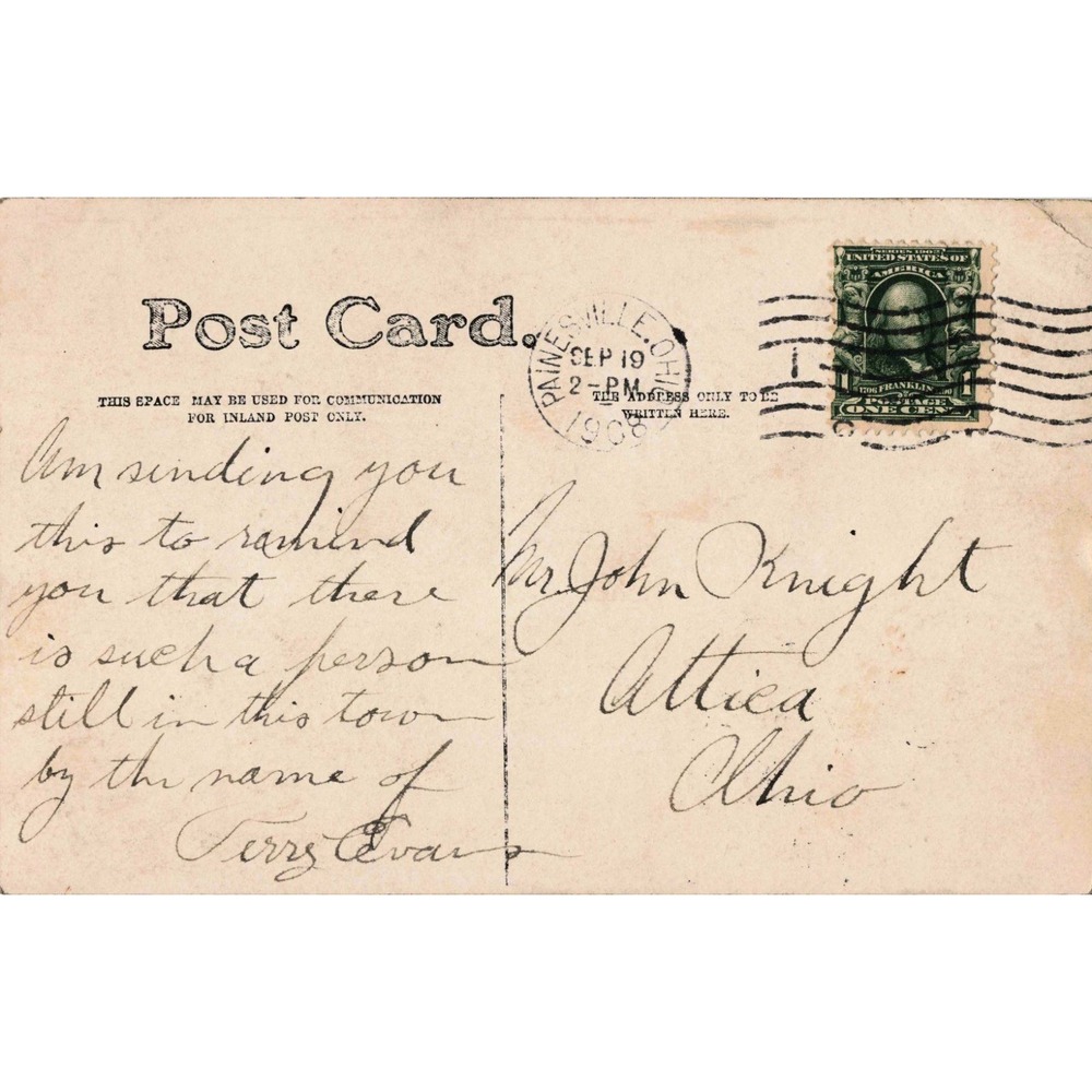 Vintage 1908 RPPC Postcard Family on Porch Painesville Ohio to Attica OH VG - Picture 2 of 2